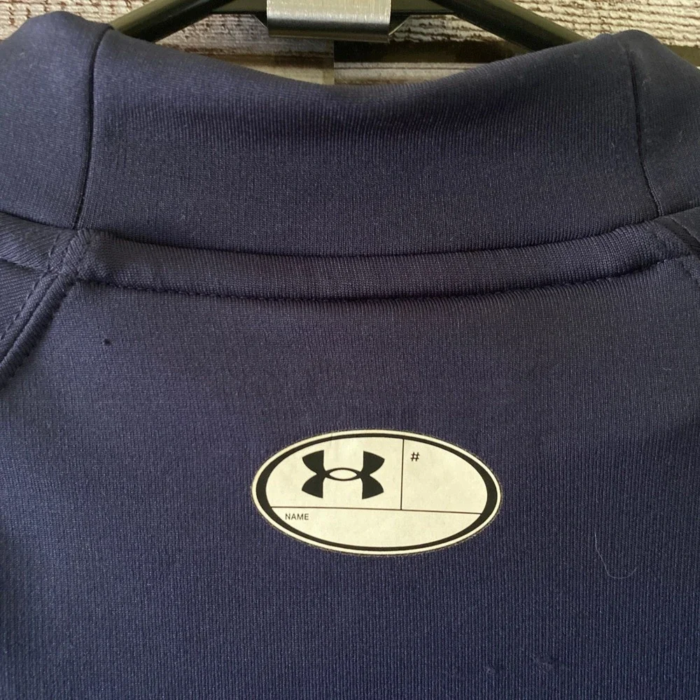 Under Armour Women's Fitted Cold Gear Long-Sleeved Mock Neck Top Sz L Blue Logo - Picture 4 of 6